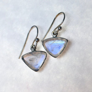 Moonstone Rainbow Triangle Drop Sterling Silver Dangle Earrings