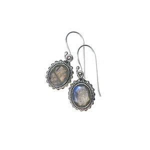 Labradorite Gemstone Round Sterling Silver Dangle Earrings