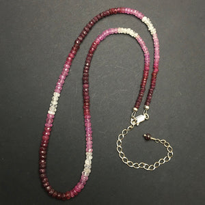 Ruby Variegated Faceted Gemstone Bead Strand Sterling Silver Necklace by Josephine Grasso