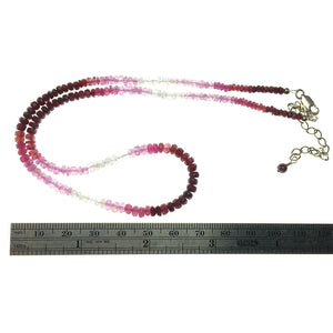 Ruby Variegated Faceted Gemstone Bead Strand Sterling Silver Necklace by Josephine Grasso