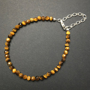 Tiger Eye Faceted Gemstone Bead Sterling Silver Bracelet by Josephine Grasso