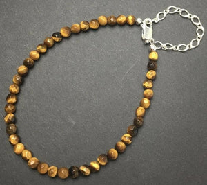 Tiger Eye Faceted Gemstone Bead Sterling Silver Bracelet by Josephine Grasso