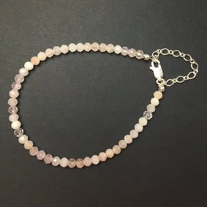 Morganite Faceted Gemstone Bead Sterling Silver Bracelet by Josephine Grasso