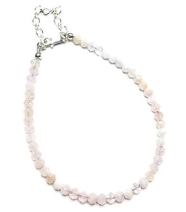 Morganite Faceted Gemstone Bead Sterling Silver Bracelet by Josephine Grasso