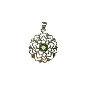 Moldavite Tektite Impact Space Glass Faceted Lotus Sterling Silver Pendant