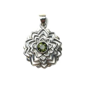 Moldavite Tektite Impact Space Glass Faceted Lotus Sterling Silver Pendant