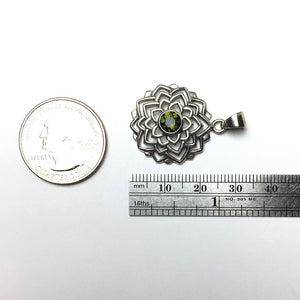 Moldavite Tektite Impact Space Glass Faceted Lotus Sterling Silver Pendant