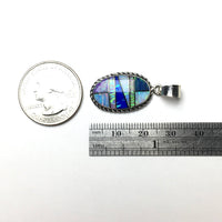 Gilson Opal Lab Created Rainbow Oval Shaped Gem Synthetic Sterling Silver Pendant
