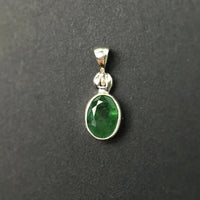 Emerald Green Gem Faceted Oval Natural Gemstone Sterling Silver Pendant
