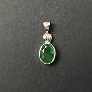 Emerald Green Gem Faceted Oval Natural Gemstone Sterling Silver Pendant