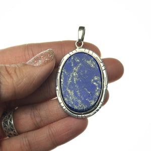 Lapis Lazuli Ultramarine Blue Natural Gemstone Sterling Silver Pendant