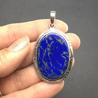 Lapis Lazuli Ultramarine Blue Natural Gemstone Sterling Silver Pendant