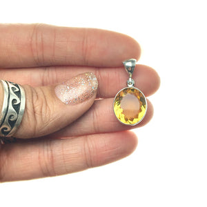 Citrine Golden Yellow Gem Faceted Oval Natural Gemstone Sterling Silver Pendant