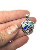 Gilson Opal Lab Created Rainbow Heart Shaped Gem Synthetic Sterling Silver Pendant
