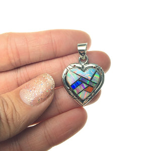 Gilson Opal Lab Created Rainbow Heart Shaped Gem Synthetic Sterling Silver Pendant