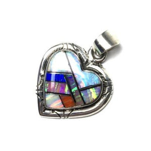 Gilson Opal Lab Created Rainbow Heart Shaped Gem Synthetic Sterling Silver Pendant