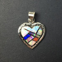 Gilson Opal Lab Created Rainbow Heart Shaped Gem Synthetic Sterling Silver Pendant
