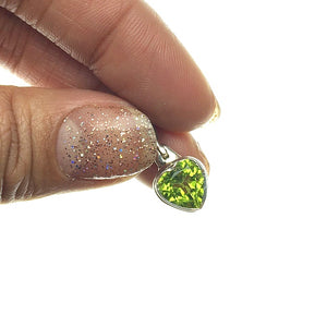 Peridot Lime Green Gem Faceted Heart Shaped Natural Gemstone Sterling Silver Pendant