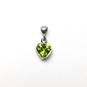 Peridot Lime Green Gem Faceted Heart Shaped Natural Gemstone Sterling Silver Pendant