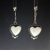 Gilson Opal Heart Shaped Lab Created Drop Sterling Silver Dangle Earrings
