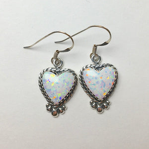 Gilson Opal Heart Shaped Lab Created Drop Sterling Silver Dangle Earrings