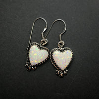 Gilson Opal Heart Shaped Lab Created Drop Sterling Silver Dangle Earrings