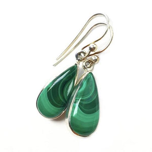 Malachite Banded Bright Green Gemstone in Sterling Silver Dangle Earrings