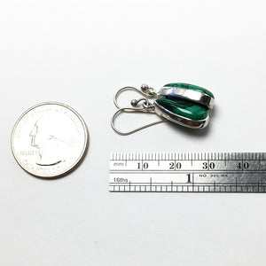 Malachite Banded Bright Green Gemstone in Sterling Silver Dangle Earrings