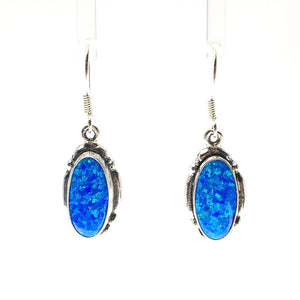 Gilson Opal Blue Oval Shaped Lab Created Drop Sterling Silver Dangle Earrings