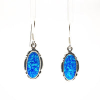 Gilson Opal Blue Oval Shaped Lab Created Drop Sterling Silver Dangle Earrings