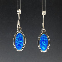 Gilson Opal Blue Oval Shaped Lab Created Drop Sterling Silver Dangle Earrings