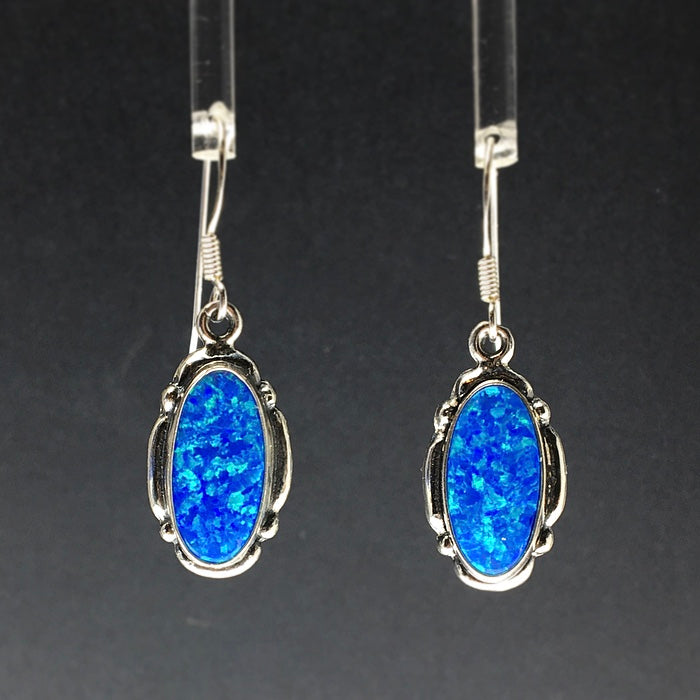 ladies green opal dust oval drop earrings with a sterling silver surround —  Palenque Jewellery
