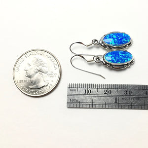 Gilson Opal Blue Oval Shaped Lab Created Drop Sterling Silver Dangle Earrings