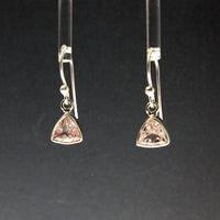 Morganite Pink Beryl Faceted Trillion Cut Natural Gemstone Sterling Silver Dangle Earrings
