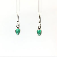 Emerald Green Gem Cabochon Teardrop Natural Gemstone Sterling Silver Dangle Earrings
