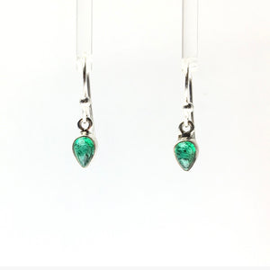 Emerald Green Gem Cabochon Teardrop Natural Gemstone Sterling Silver Dangle Earrings