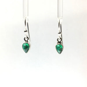 Emerald Green Gem Cabochon Teardrop Natural Gemstone Sterling Silver Dangle Earrings