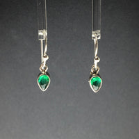 Emerald Green Gem Cabochon Teardrop Natural Gemstone Sterling Silver Dangle Earrings