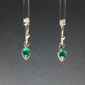 Emerald Green Gem Cabochon Teardrop Natural Gemstone Sterling Silver Dangle Earrings