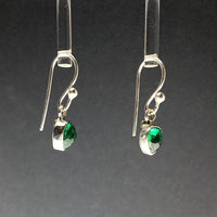 Emerald Green Gem Cabochon Teardrop Natural Gemstone Sterling Silver Dangle Earrings