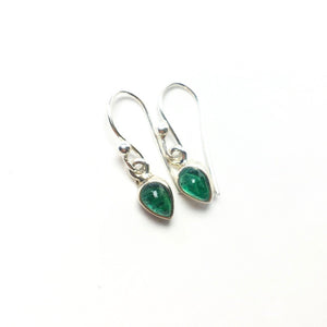 Emerald Green Gem Cabochon Teardrop Natural Gemstone Sterling Silver Dangle Earrings