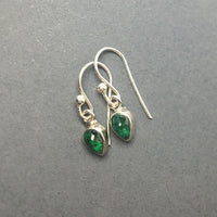 Emerald Green Gem Cabochon Teardrop Natural Gemstone Sterling Silver Dangle Earrings
