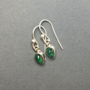 Emerald Green Gem Cabochon Teardrop Natural Gemstone Sterling Silver Dangle Earrings