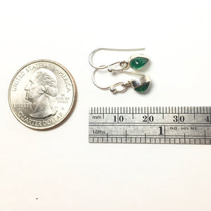 Emerald Green Gem Cabochon Teardrop Natural Gemstone Sterling Silver Dangle Earrings