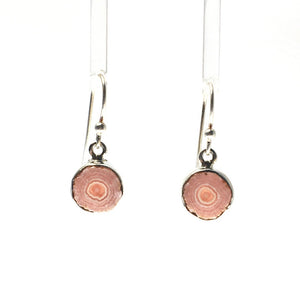 Rhodochrosite Soft Pink Stalactite Slice in Sterling Silver Dangle Earrings