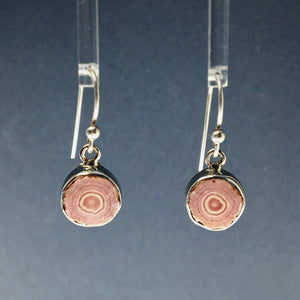 Rhodochrosite Soft Pink Stalactite Slice in Sterling Silver Dangle Earrings