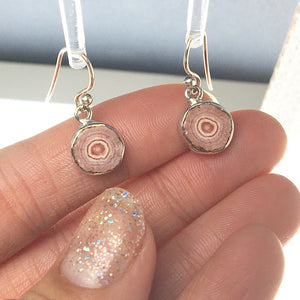 Rhodochrosite Soft Pink Stalactite Slice in Sterling Silver Dangle Earrings