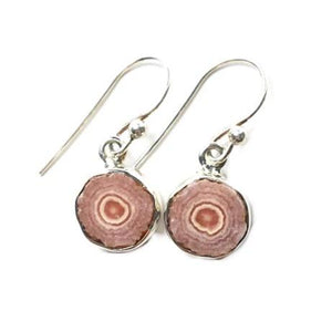 Rhodochrosite Soft Pink Stalactite Slice in Sterling Silver Dangle Earrings