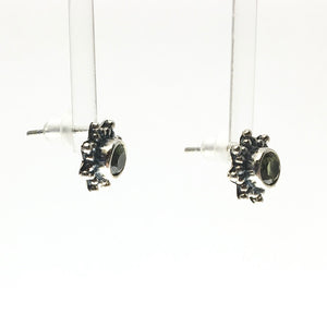 Moldavite Tektite Impact Space Glass Faceted Round Starburst Gems Sterling Silver Stud Earrings