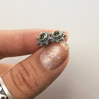 Moldavite Tektite Impact Space Glass Faceted Round Starburst Gems Sterling Silver Stud Earrings